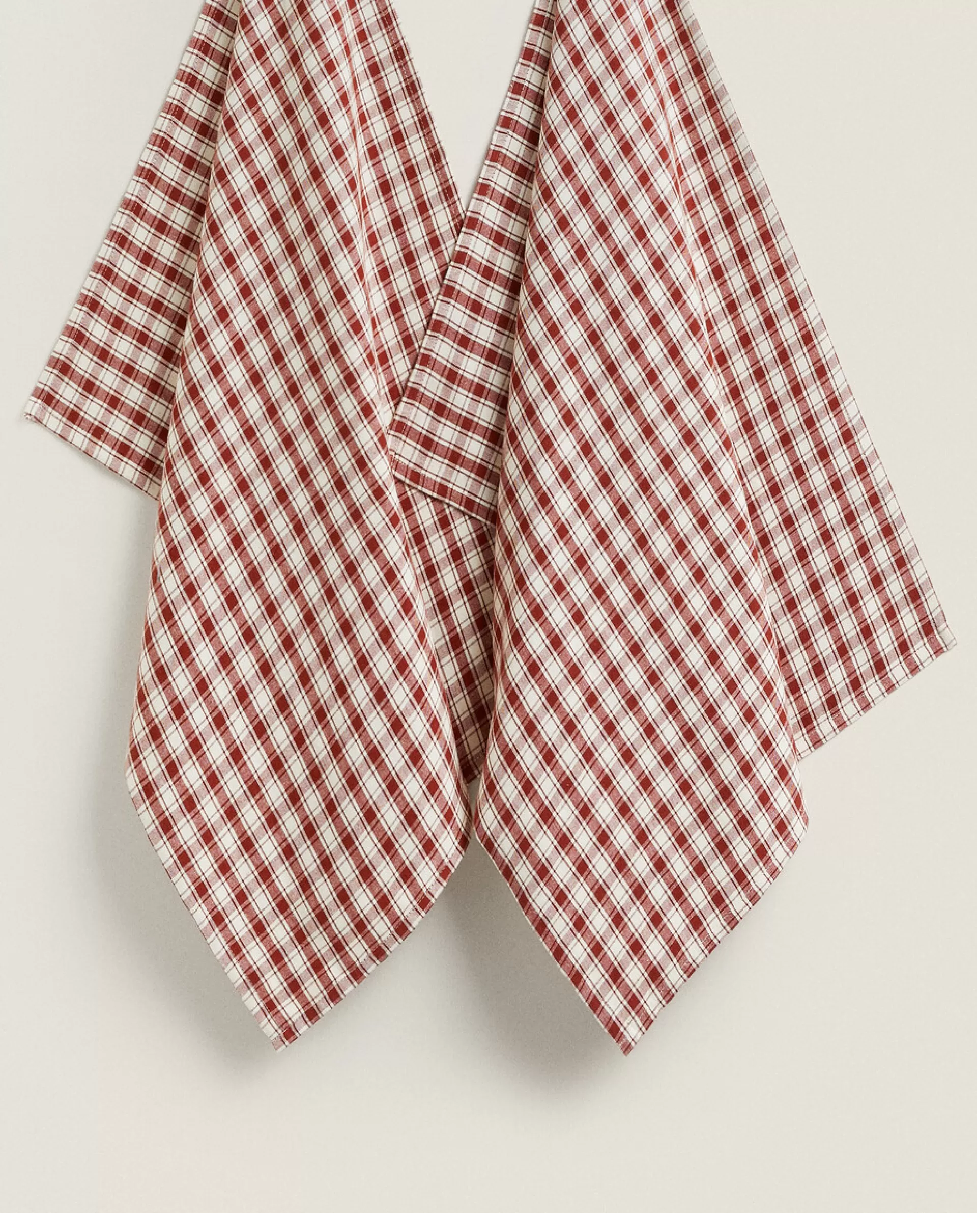 ZARA Home Colored Check Kitchen Towels (Pack Of 2) Burgundy Clearance