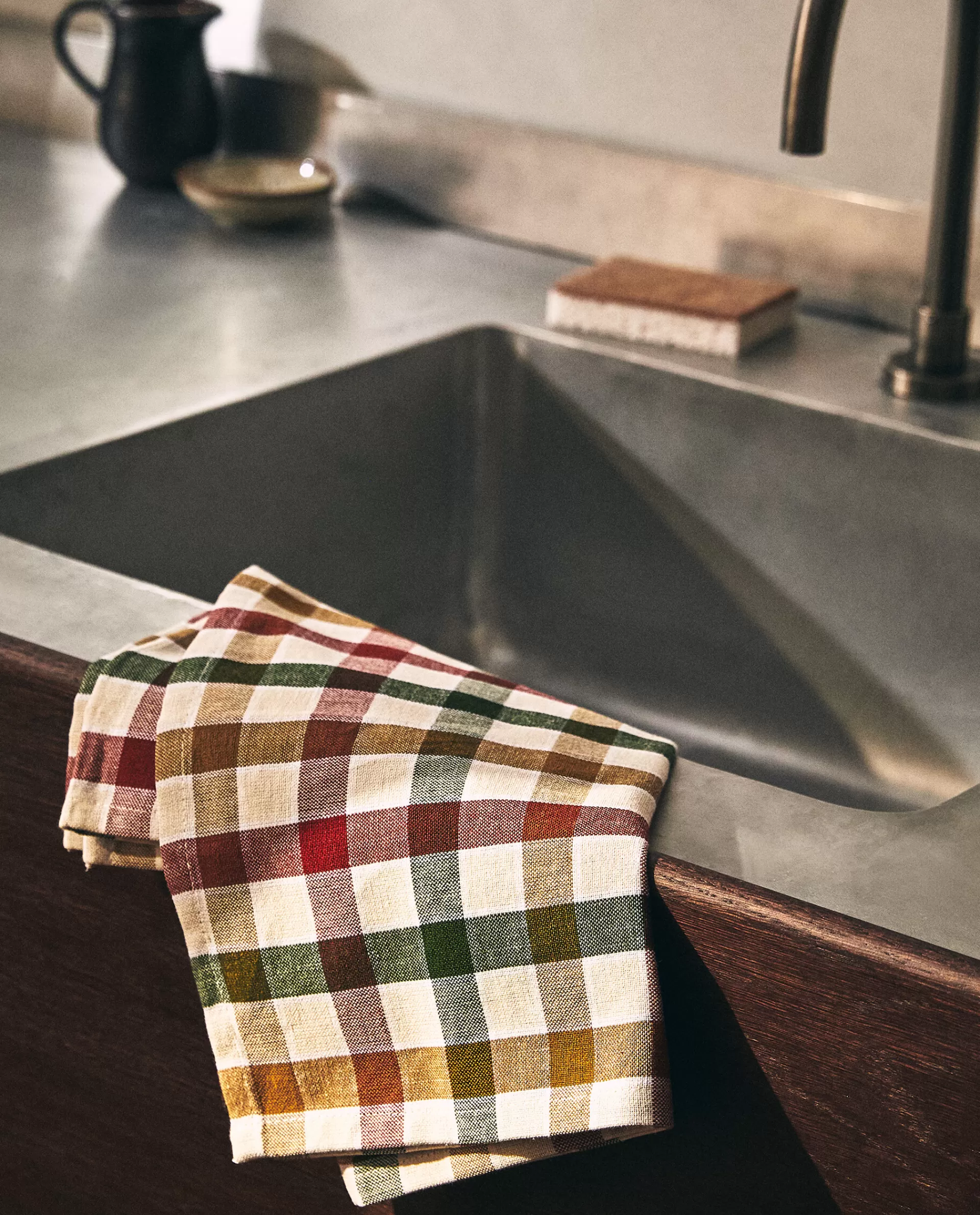 ZARA Home Colored Check Kitchen Towels (Pack Of 2) Green Discount