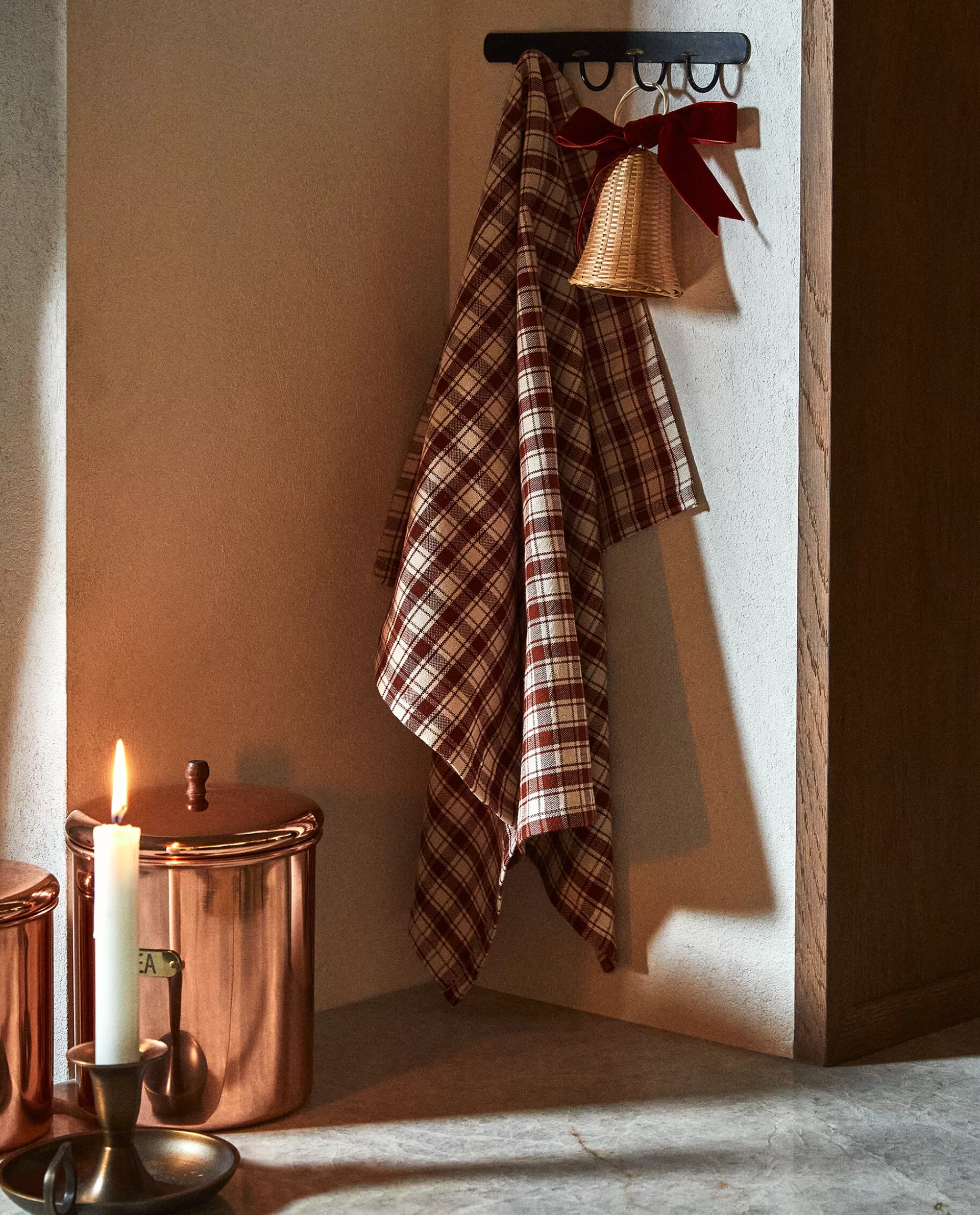 ZARA Home Colored Check Kitchen Towels (Pack Of 2) Burgundy Clearance