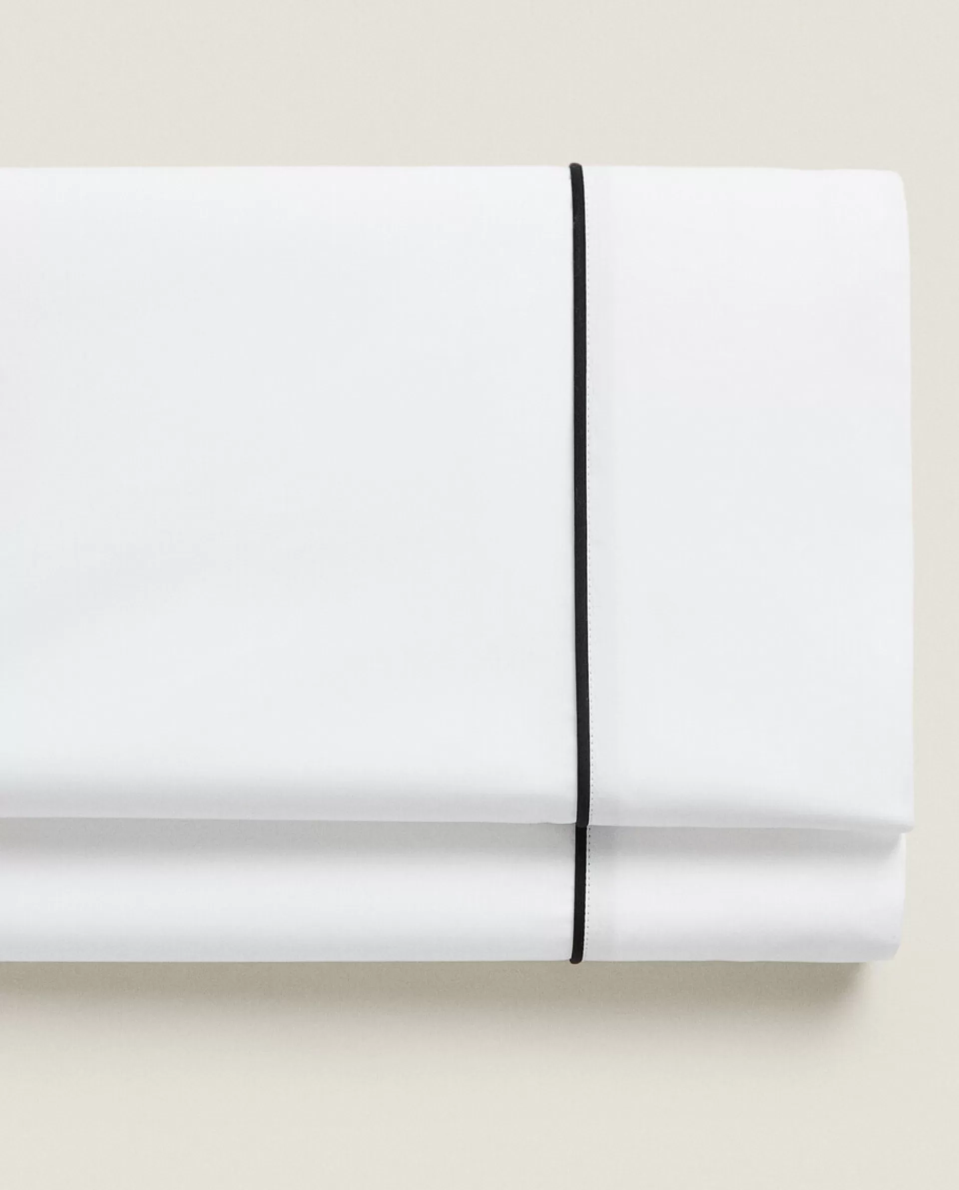 ZARA Home Flat Sheet With Colored Piping Detail Black Flash Sale