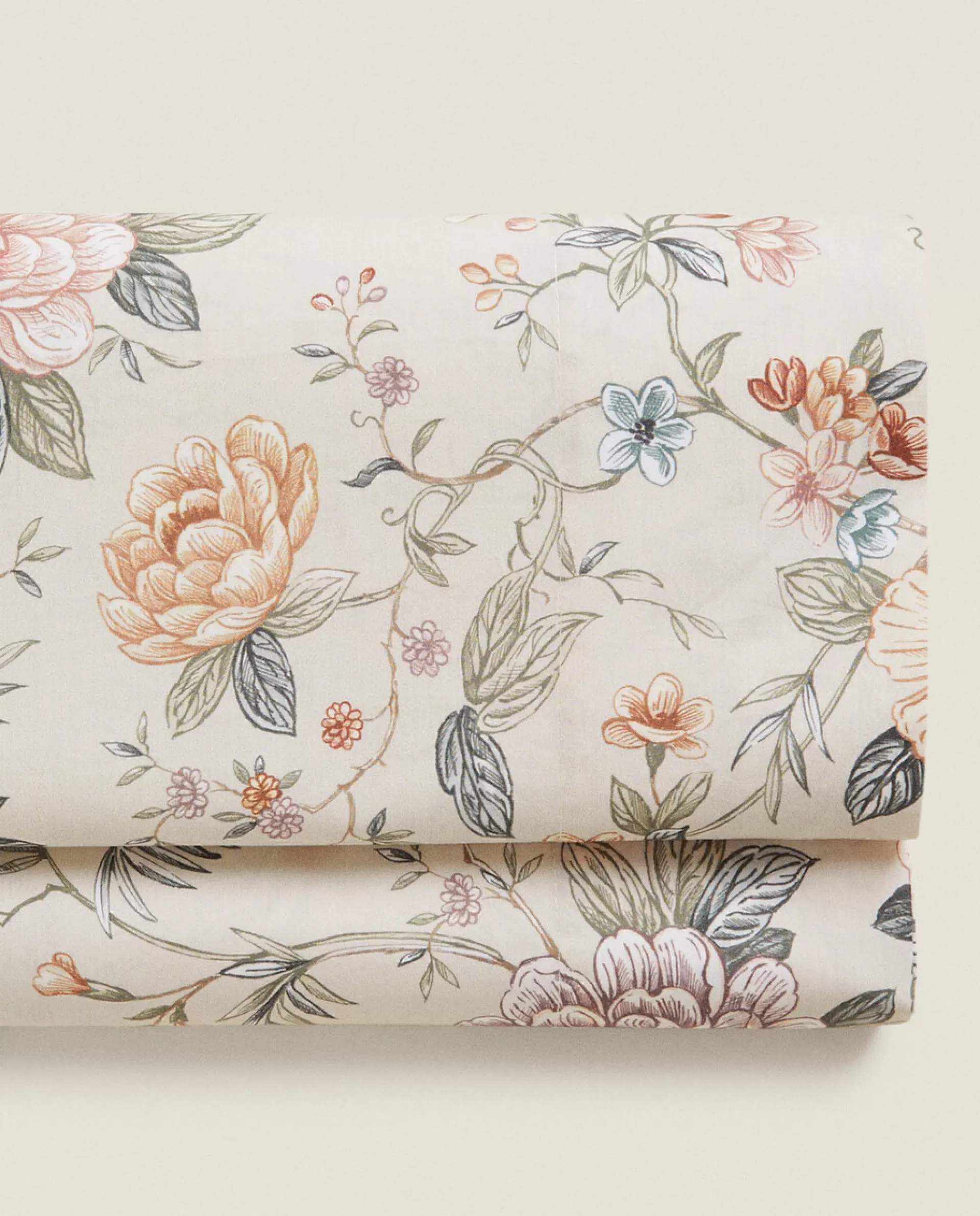 ZARA Home Floral Print Flat Sheet Sand Cheap