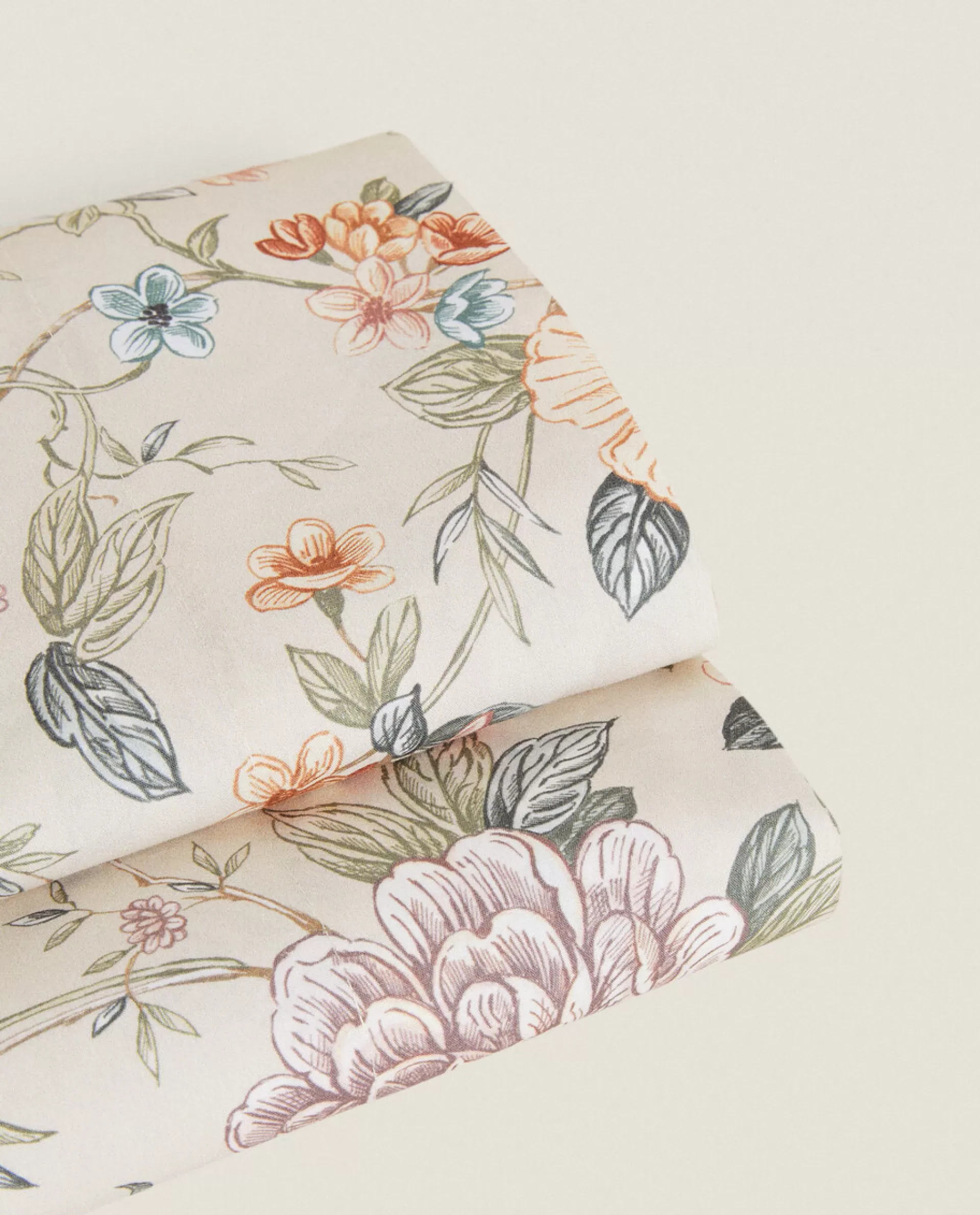 ZARA Home Floral Print Flat Sheet Sand Cheap