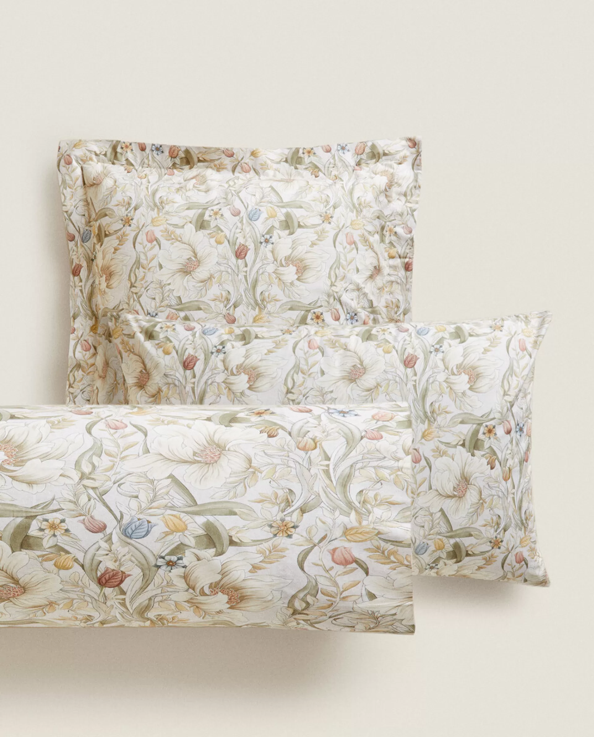 ZARA Home Floral Print Pillowcase Oyster White New