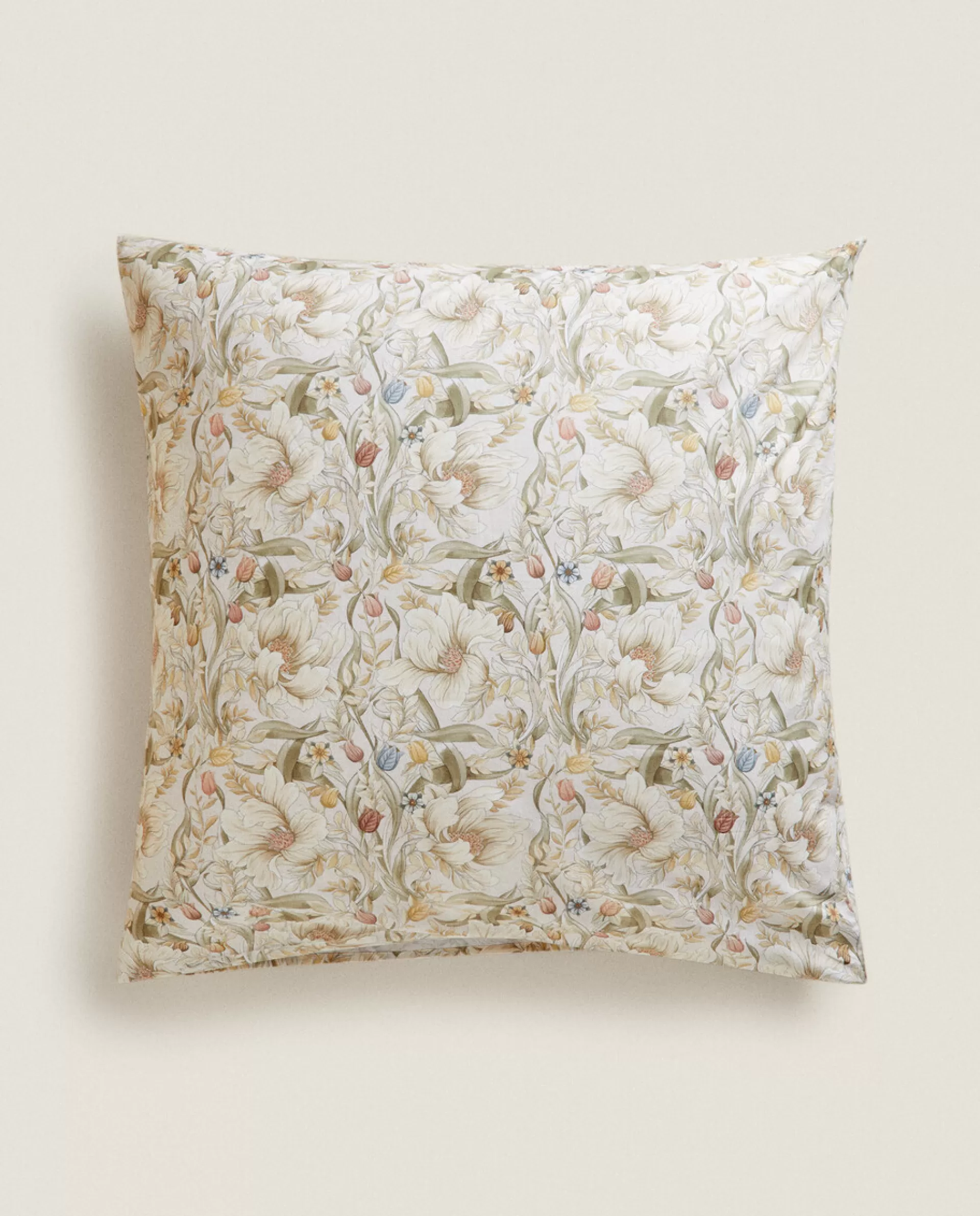 ZARA Home Floral Print Pillowcase Oyster White New