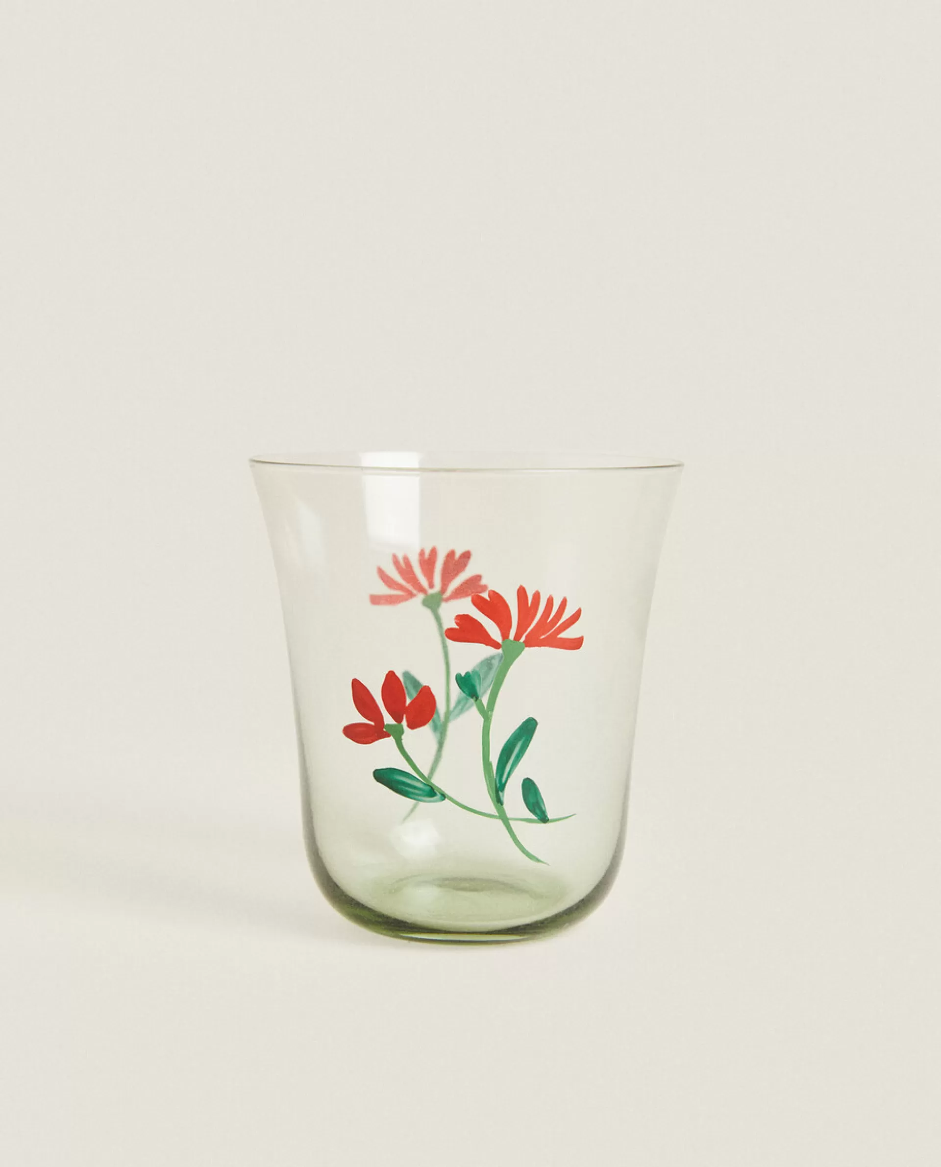 ZARA Home Glass Tumbler With Floral Silk Screen Grey Best