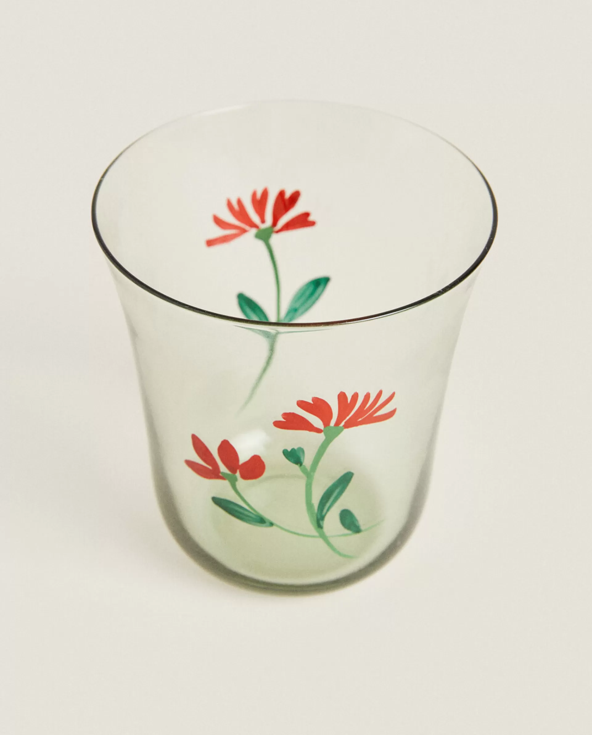 ZARA Home Glass Tumbler With Floral Silk Screen Grey Best