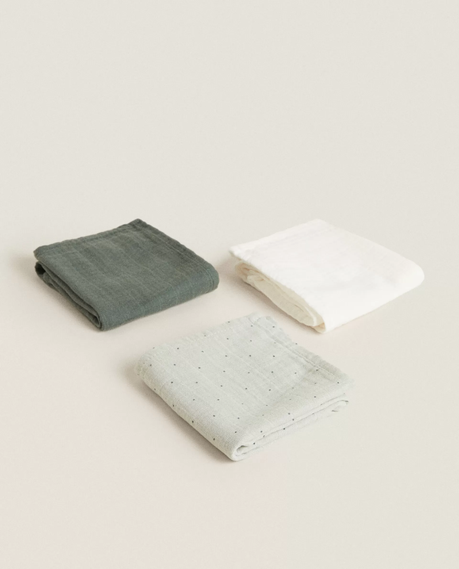 ZARA Home Multicolored Muslin Cloths (Pack Of 3) Green New
