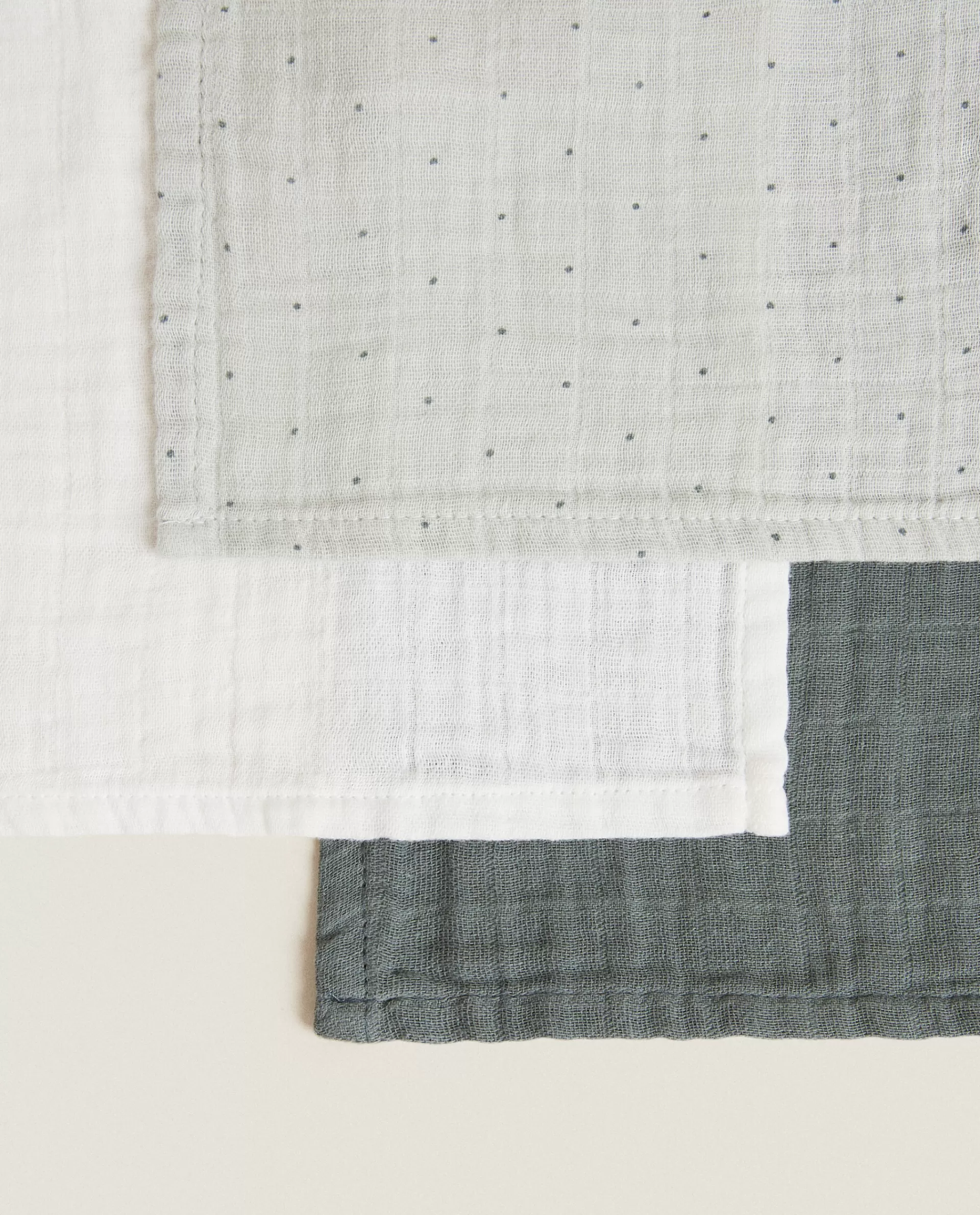 ZARA Home Multicolored Muslin Cloths (Pack Of 3) Green New
