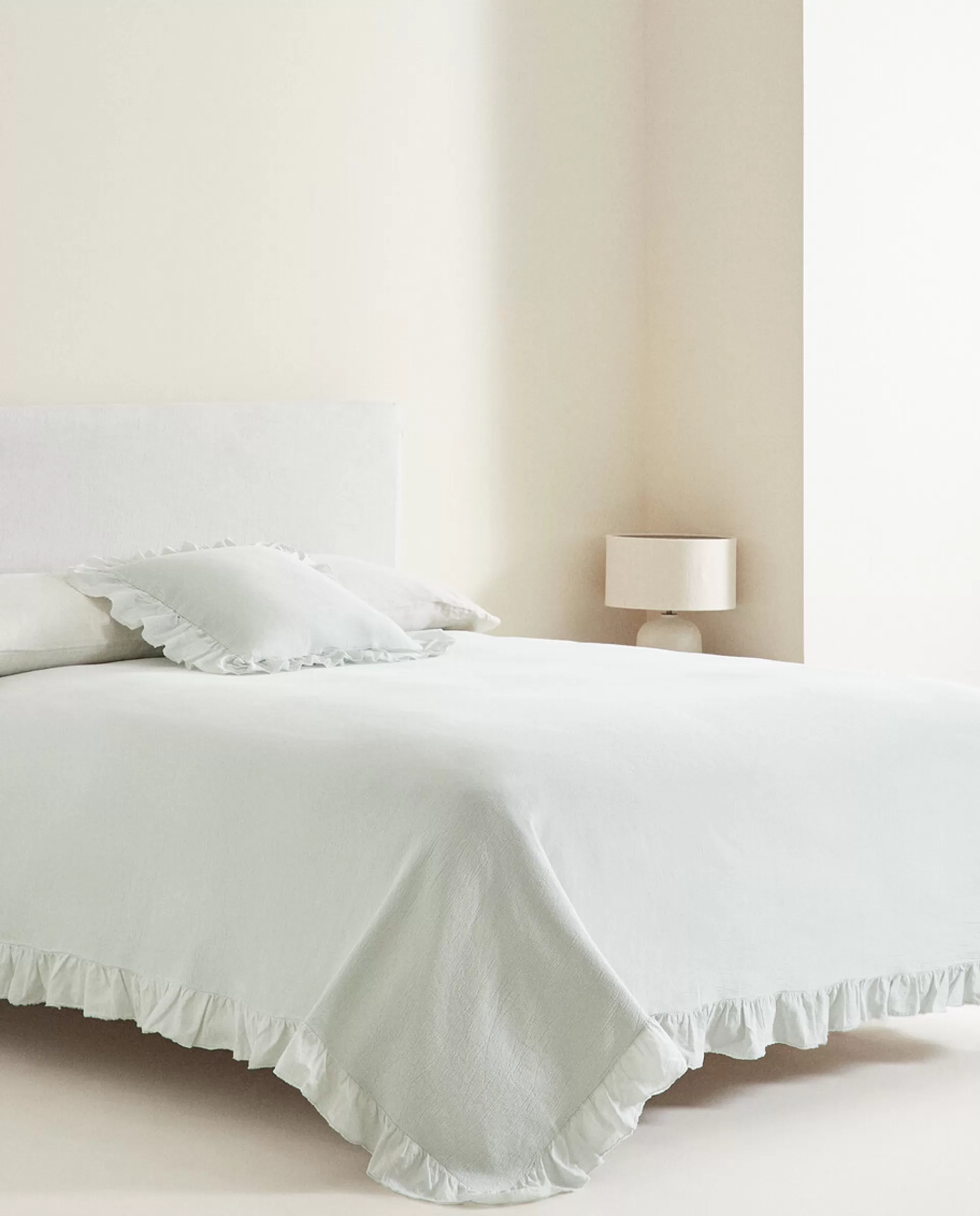 ZARA Home Ruffle Trim Bedspread Green Clearance