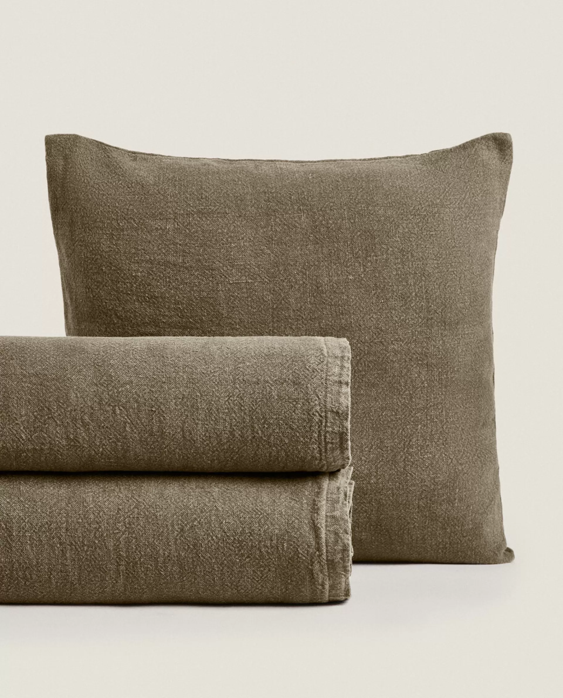 ZARA Home Washed Linen Bedspread (400 Gsm) Khaki Shop