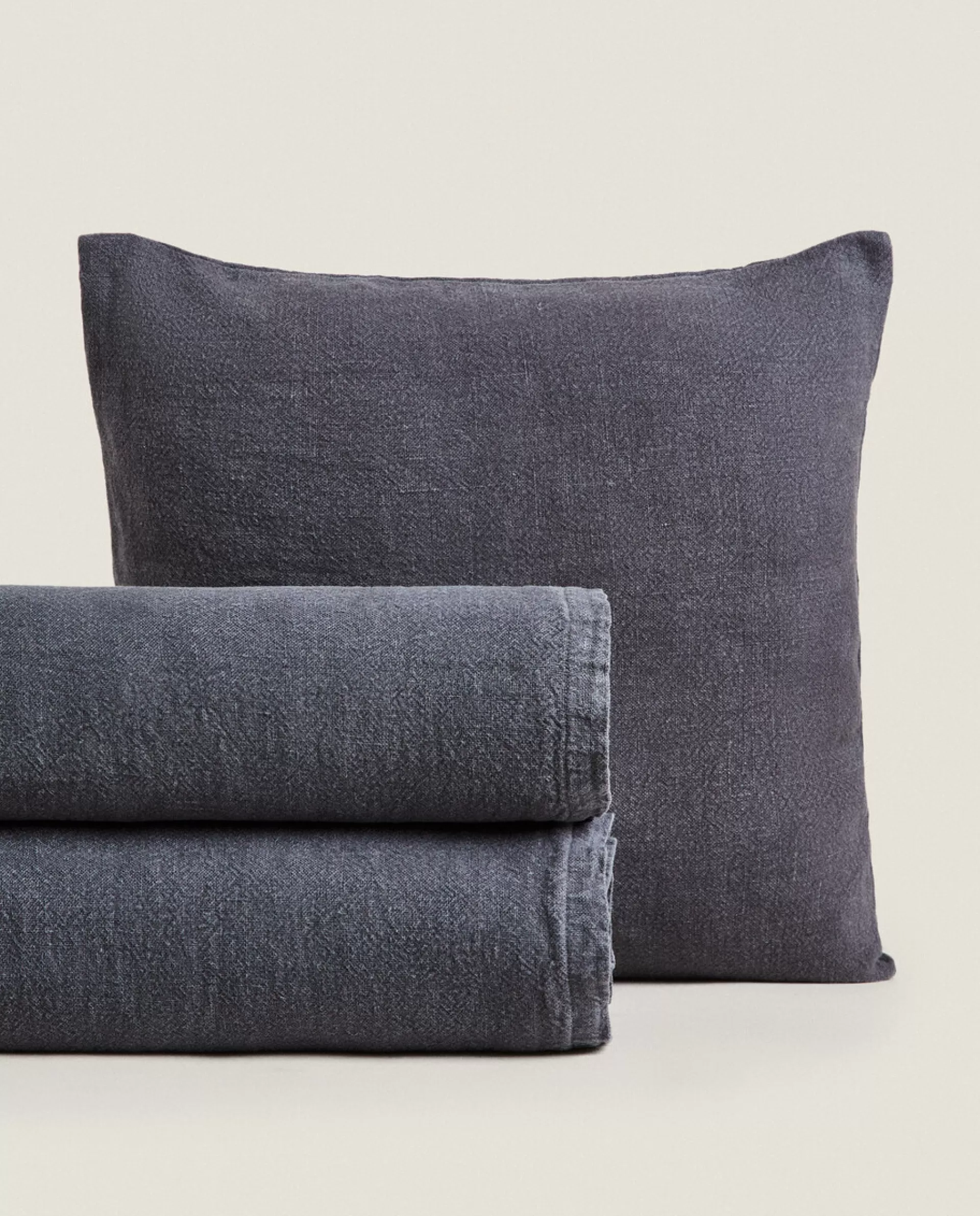 ZARA Home Washed Linen Bedspread (400 Gsm) Mid-Blue Cheap