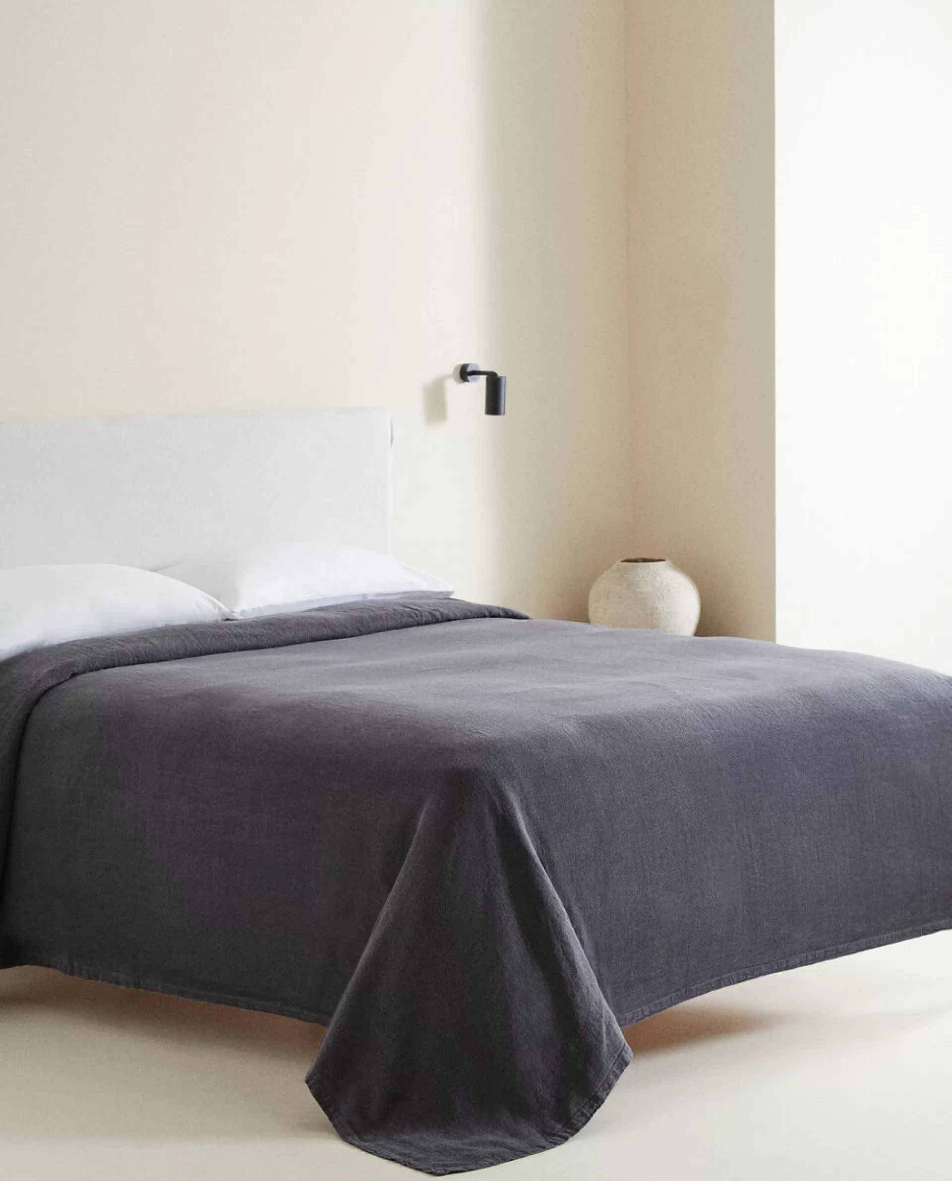 ZARA Home Washed Linen Bedspread (400 Gsm) Mid-Blue Cheap